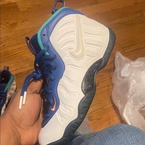 Nike Kids Blue and White Sneakers with Orange Accents